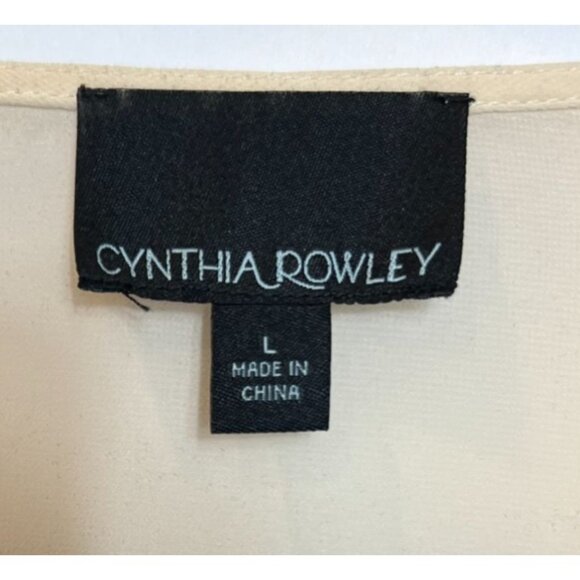 Cynthia Rowley Sheer Lace Trim Blouse Cream Long Sleeve Lightweight Womens Large - Picture 8 of 11